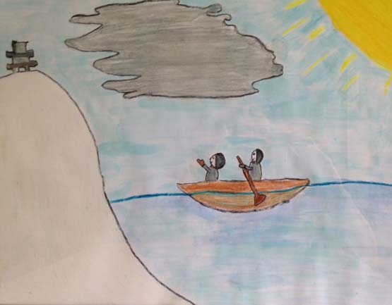 dessin d'enfant représentant le conte Le premier Inushuk. Organisé par la galerie inuit nunamit